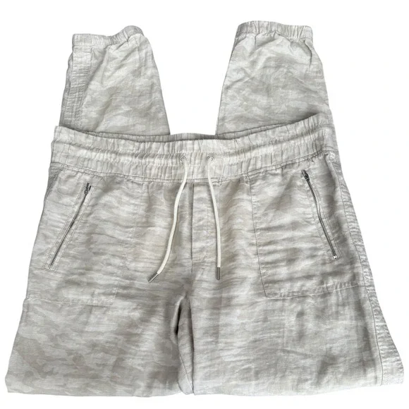 Athleta Cabo Tide Linen Jogger Pants Womens Size 16T Tall Beige Camo Drawstring - Picture 11 of 11